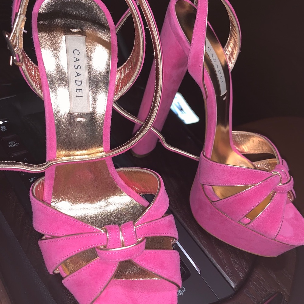 Casadei pink suede sandals 6.5 SiZe Made In Italy